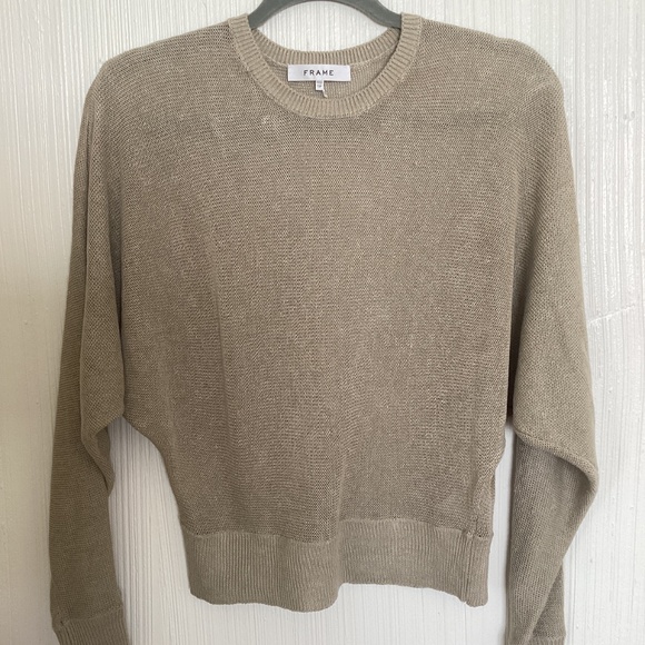 $250 Frame Denim 100% Organic Linen dolman drop shoulder knit sweater XXS tan - Picture 3 of 6